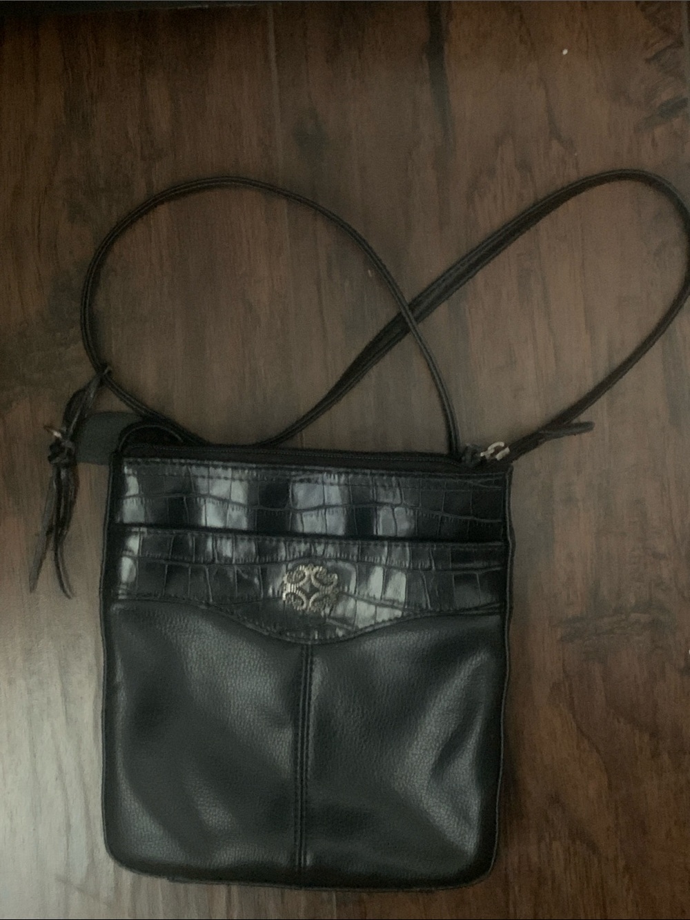 Vintage Rolfs Black Leather Crossbody with Croc-Embossed Accent
